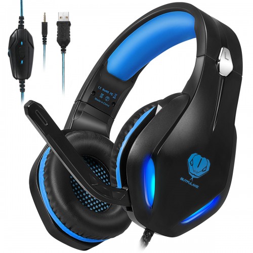 Butfulake GH-2 3.5mm Game Gaming Headphone Headset Earphone Headband With Microphone LED Light For Laptop Tablet Mobile PhonesMobile Phones Or PS4 /PS4 Pro/PS4 Slim/Xbox One/Xbox One S/Xbox One X-Blue